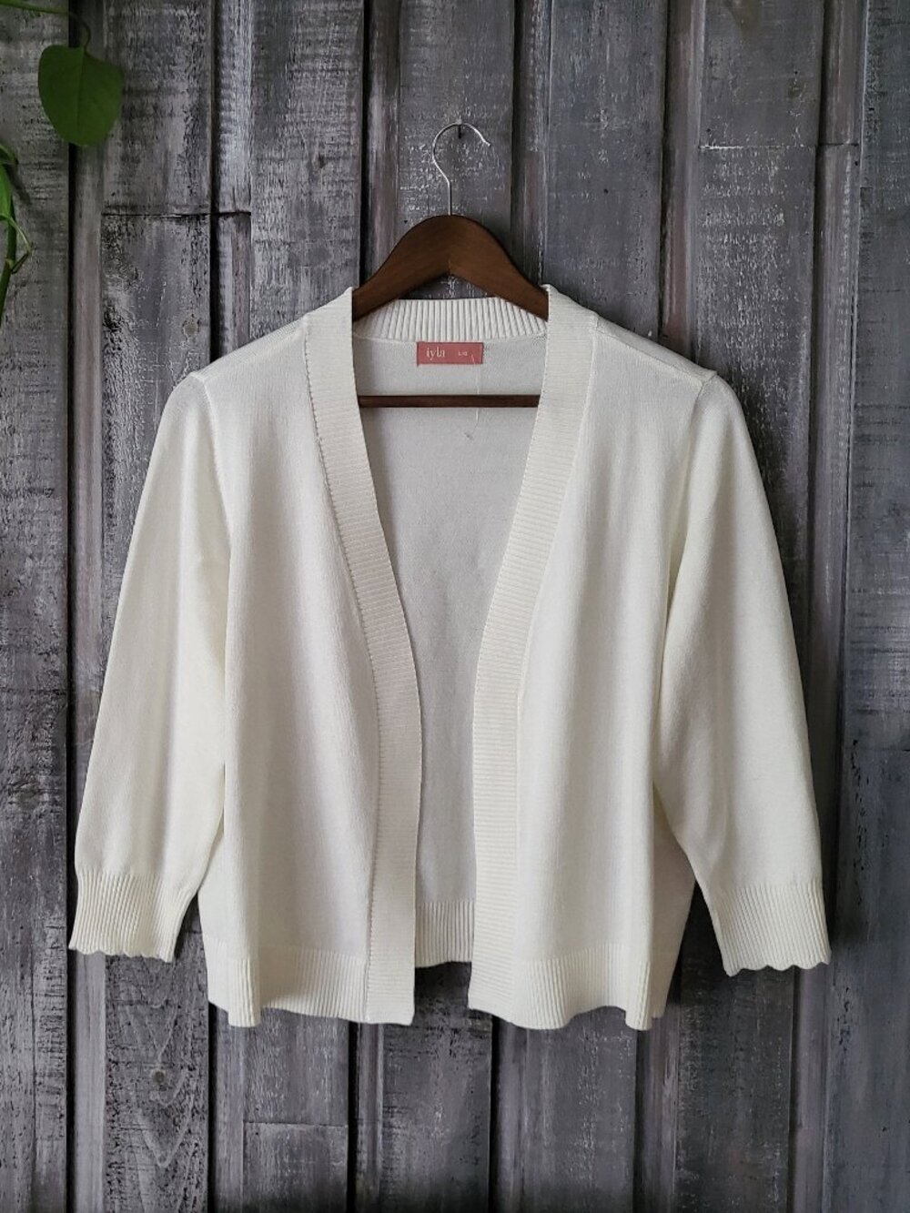 Off White Open Front Scalloped Cardigan Sweater L